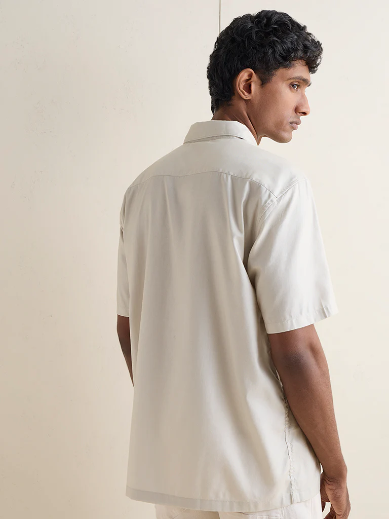 Ascot Beige Striped Relaxed-Fit Cotton-Blend Shirt - Image 4