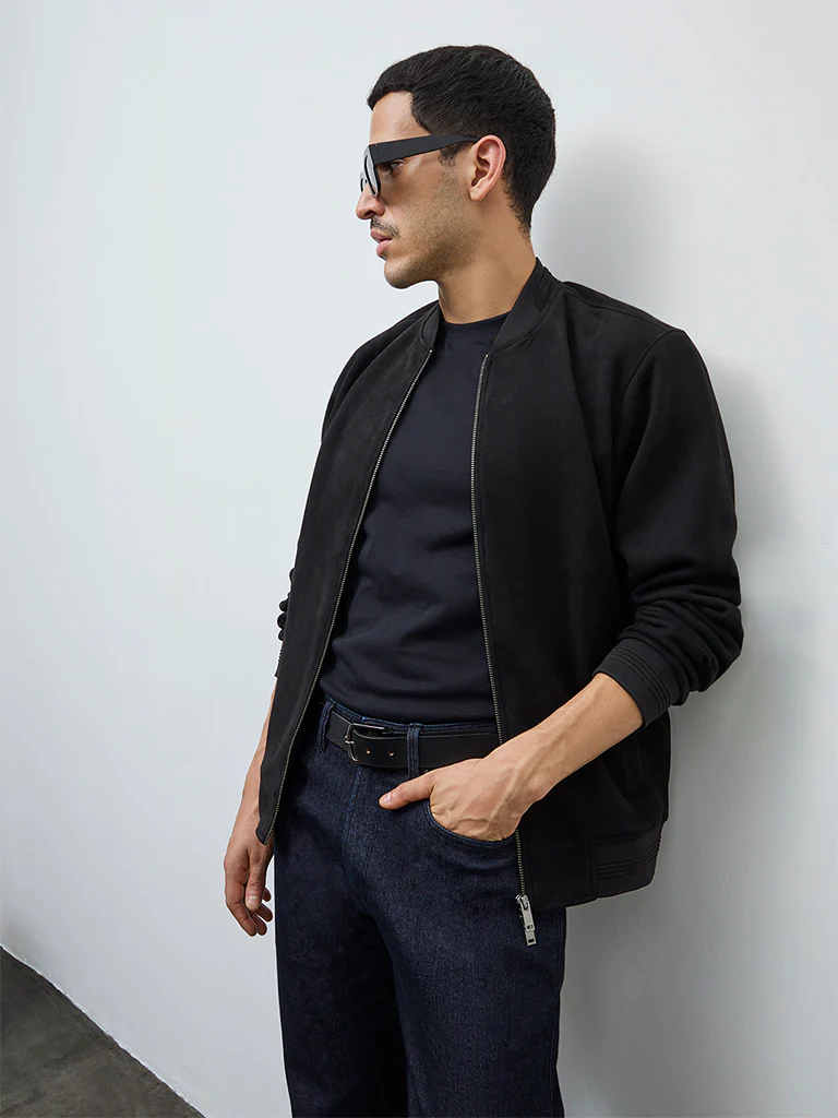 Ascot Black Relaxed-Fit Suede Bomber Jacket - Image 2