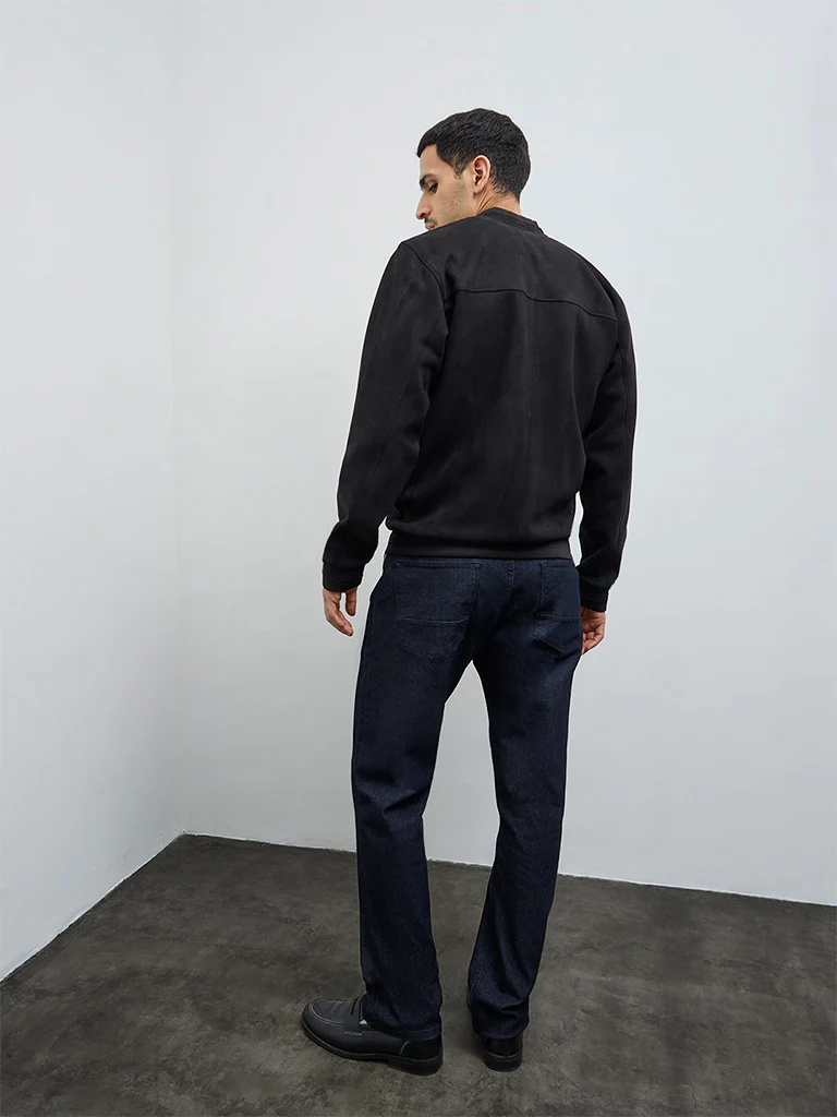 Ascot Black Relaxed-Fit Suede Bomber Jacket - Image 4