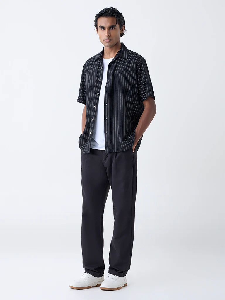 Ascot Black Striped Relaxed-Fit Shirt - Image 2