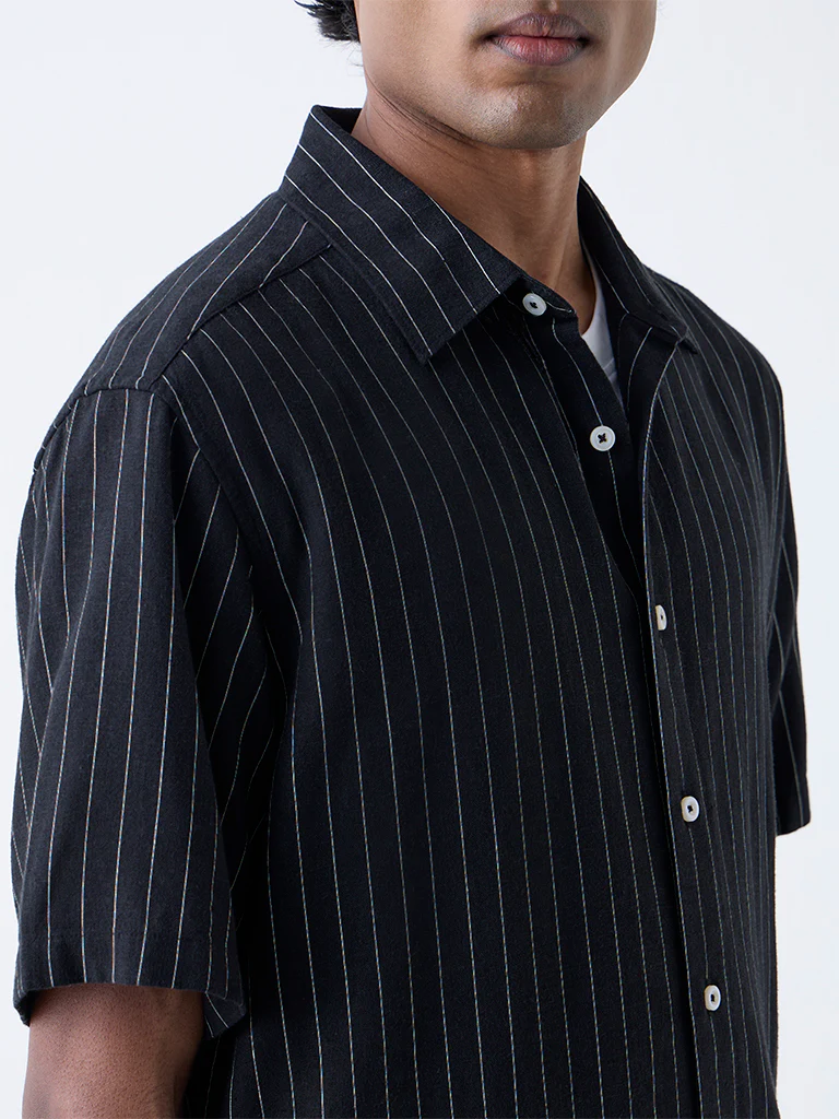 Ascot Black Striped Relaxed-Fit Shirt - Image 3