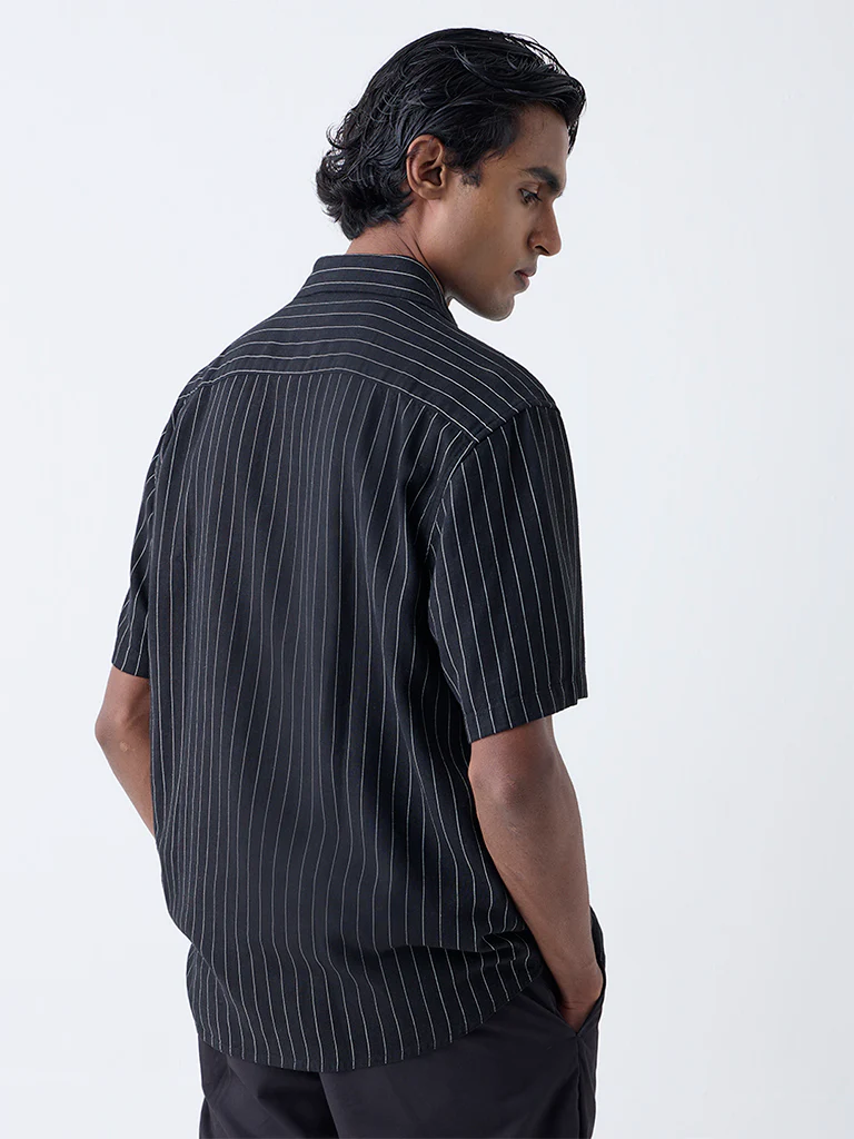 Ascot Black Striped Relaxed-Fit Shirt - Image 4