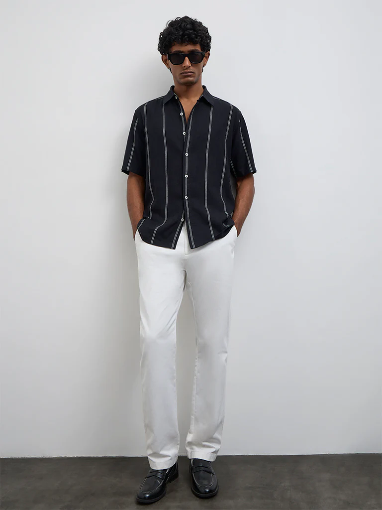 Ascot Black Striped Relaxed-Fit Shirt