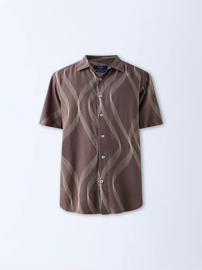 Ascot Brown Abstract Patterns Relaxed-Fit Shirt - Image 5