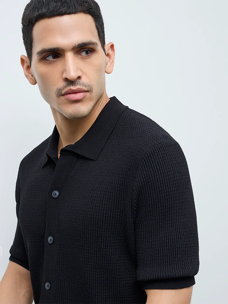 Ascot Brown Knit-Textured Relaxed-Fit Shirt - Image 3