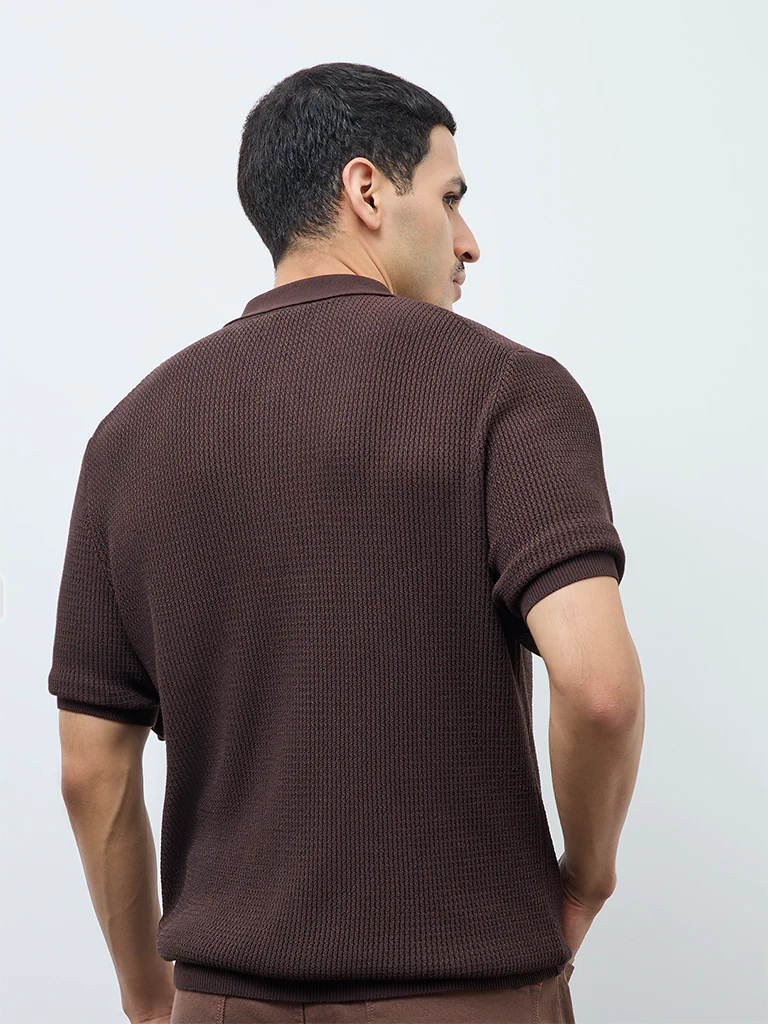 Ascot Brown Knit-Textured Relaxed-Fit Shirt - Image 4
