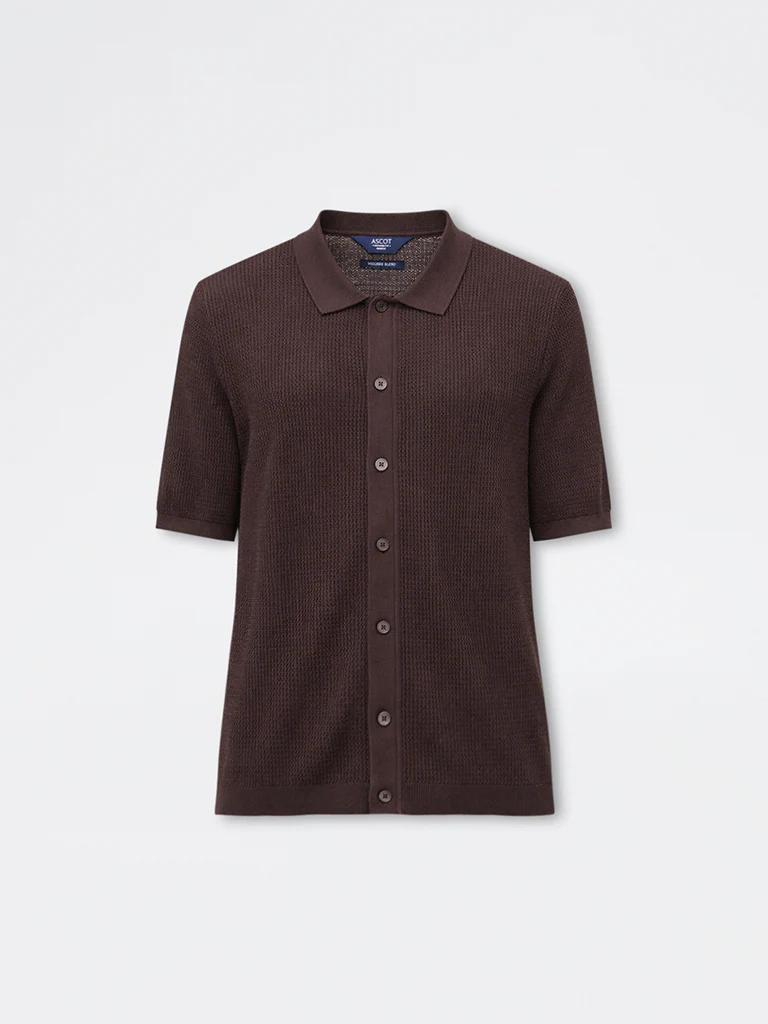 Ascot Brown Knit-Textured Relaxed-Fit Shirt - Image 5