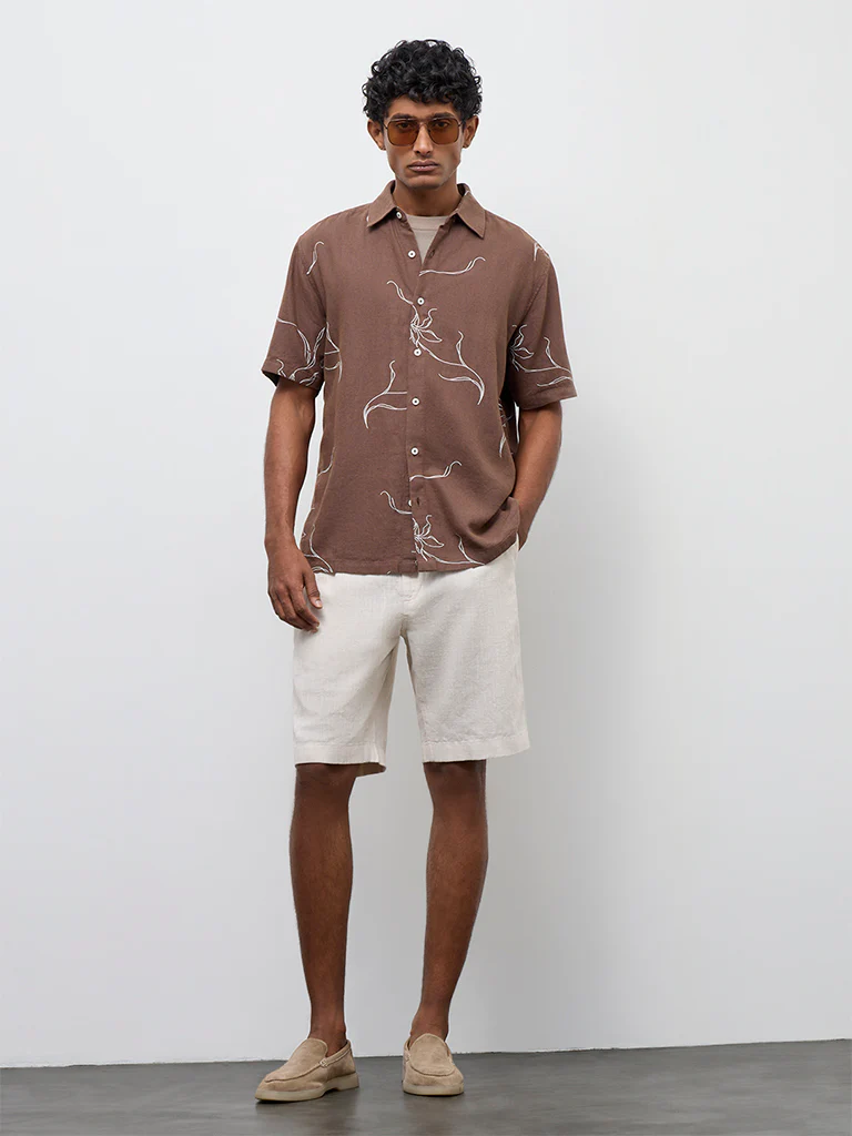 Ascot Brown Printed Relaxed-Fit Shirt - Image 2