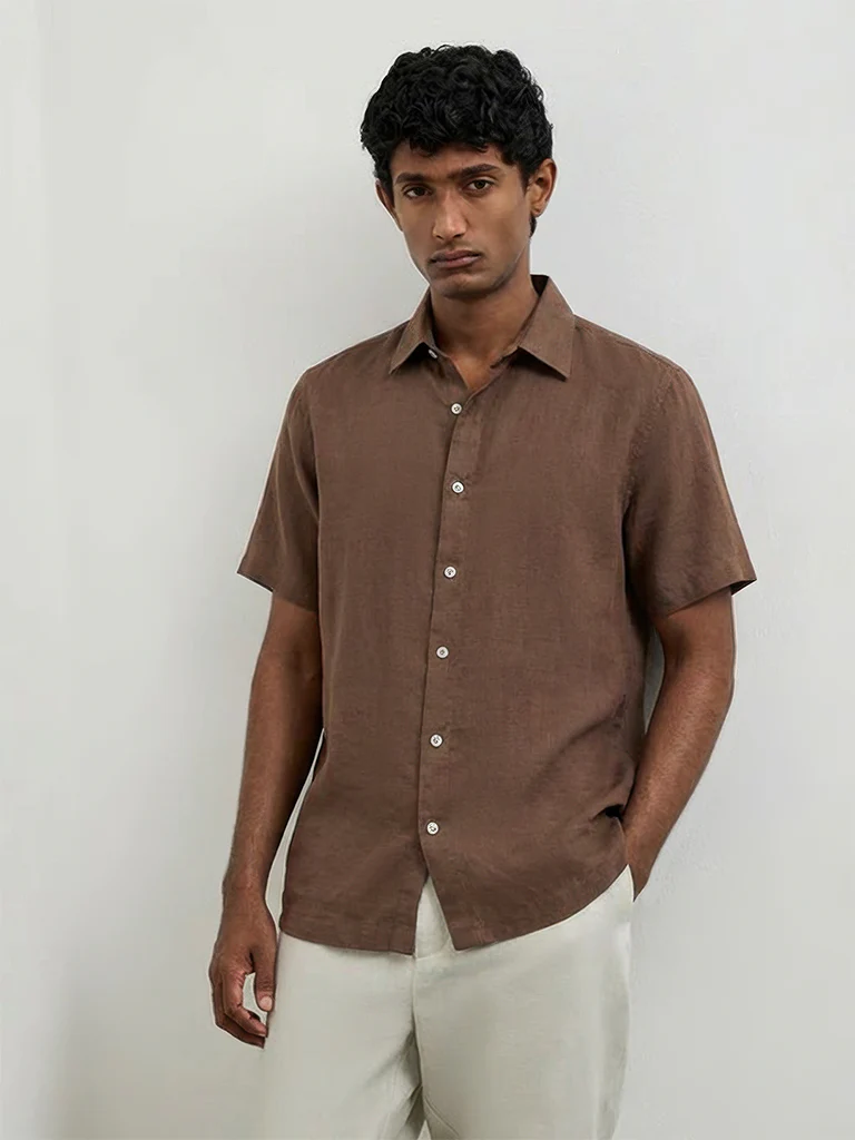 Ascot Brown Relaxed-Fit Linen Shirt - Image 3