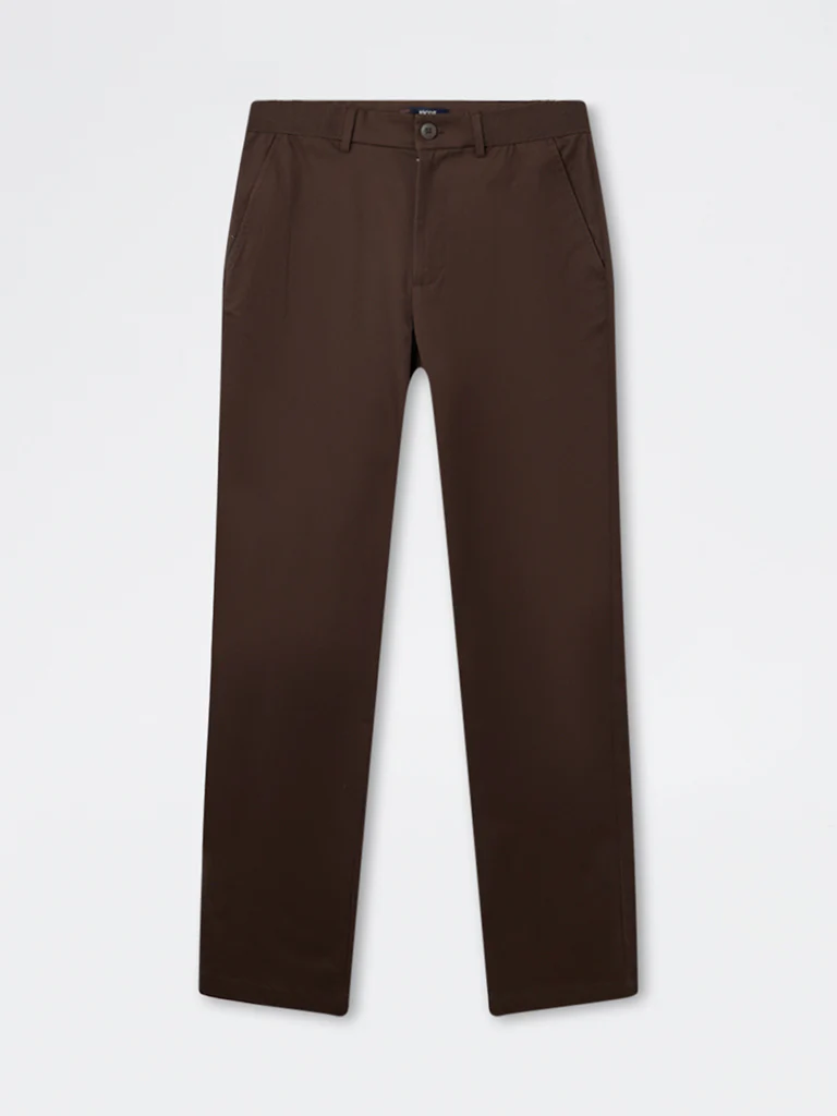 Ascot Brown Relaxed-Fit Mid-Rise Cotton-Blend Trousers - Image 6