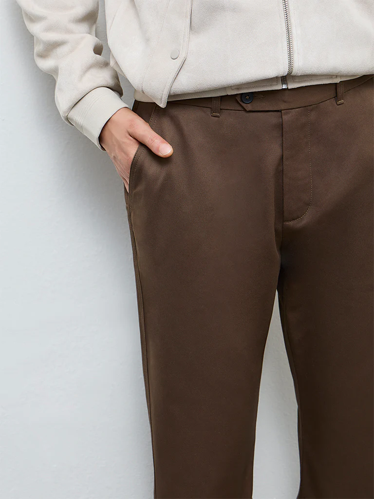 Ascot Brown Relaxed-Fit Mid-Rise Cotton Trousers - Image 4