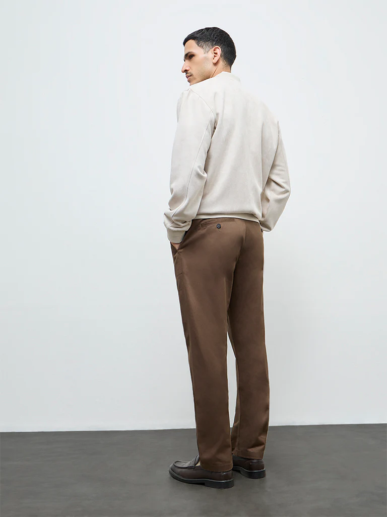 Ascot Brown Relaxed-Fit Mid-Rise Cotton Trousers - Image 5