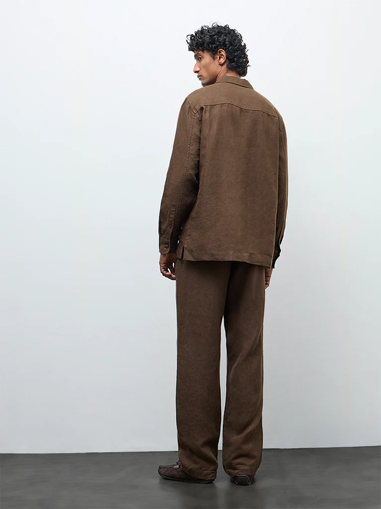 Ascot Brown Relaxed-Fit Mid-Rise Linen Chinos - Image 5