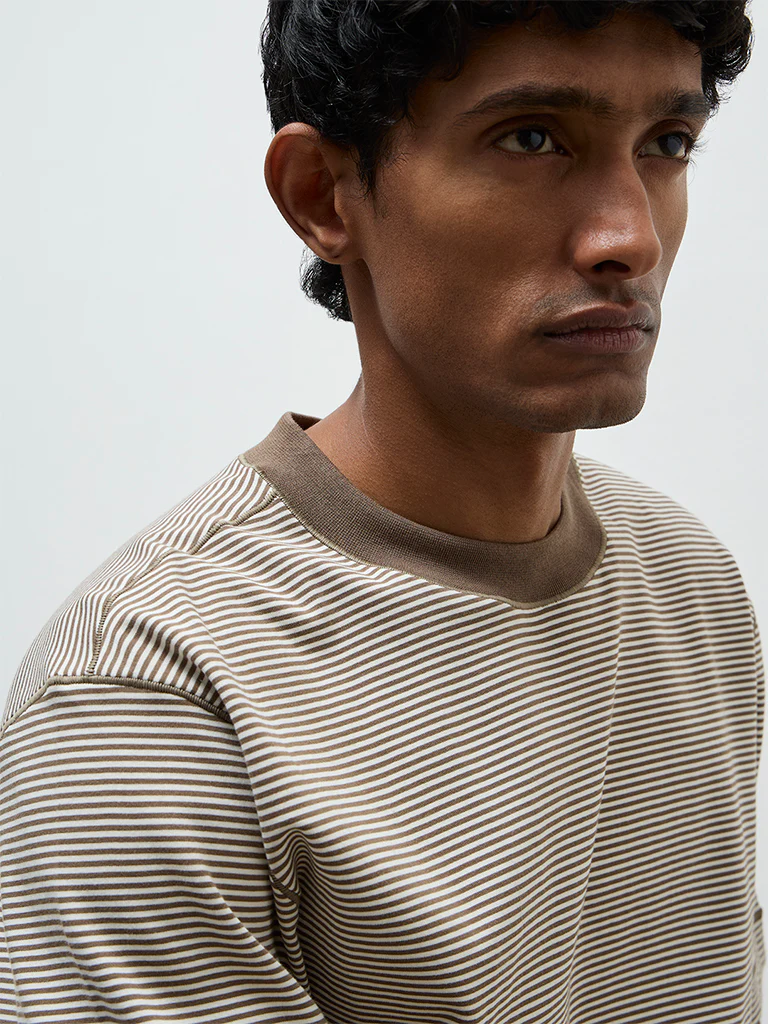 Ascot Brown Striped Relaxed Fit Cotton T-Shirt - Image 4