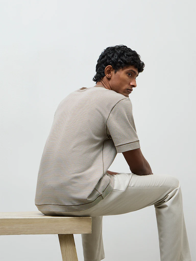 Ascot Brown Striped Relaxed Fit Cotton T-Shirt - Image 5
