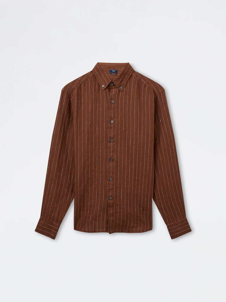 Ascot Brown Striped Relaxed-Fit Linen Shirt - Image 5