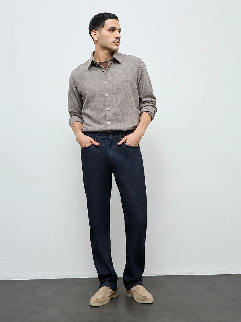 Ascot Dark Blue Relaxed-Fit Mid-Rise Cotton-Blend Jeans