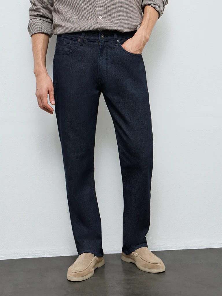 Ascot Dark Blue Relaxed-Fit Mid-Rise Cotton-Blend Jeans - Image 2