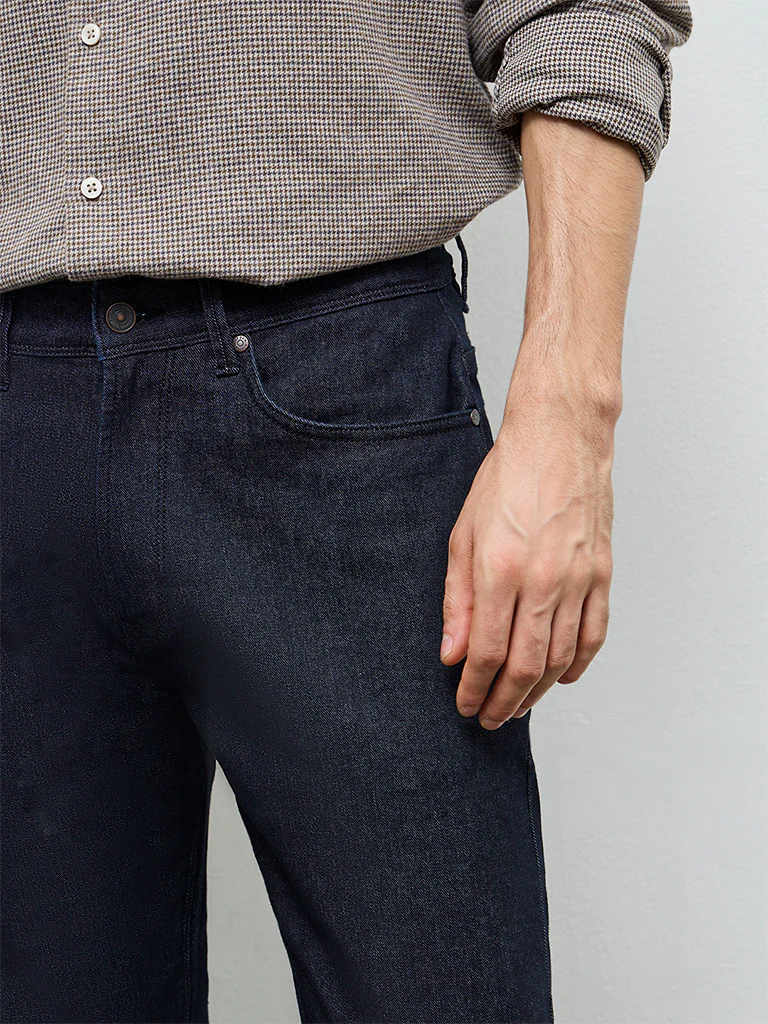 Ascot Dark Blue Relaxed-Fit Mid-Rise Cotton-Blend Jeans - Image 3