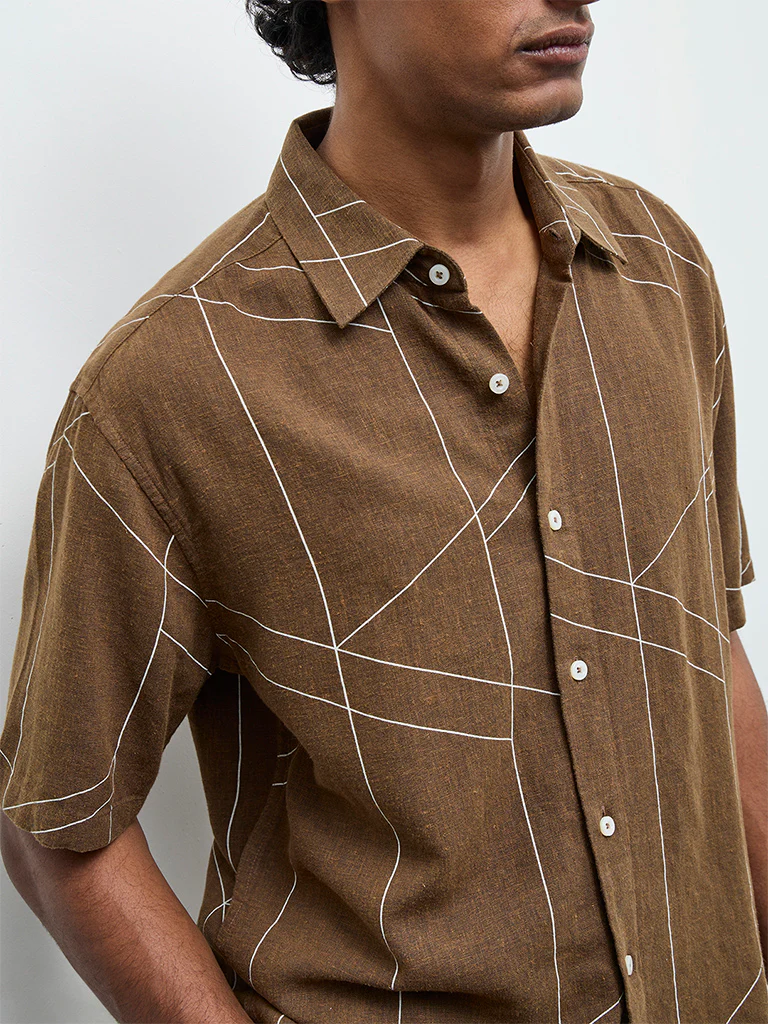 Ascot Dark Brown Abstract Printed Relaxed-Fit Shirt - Image 3