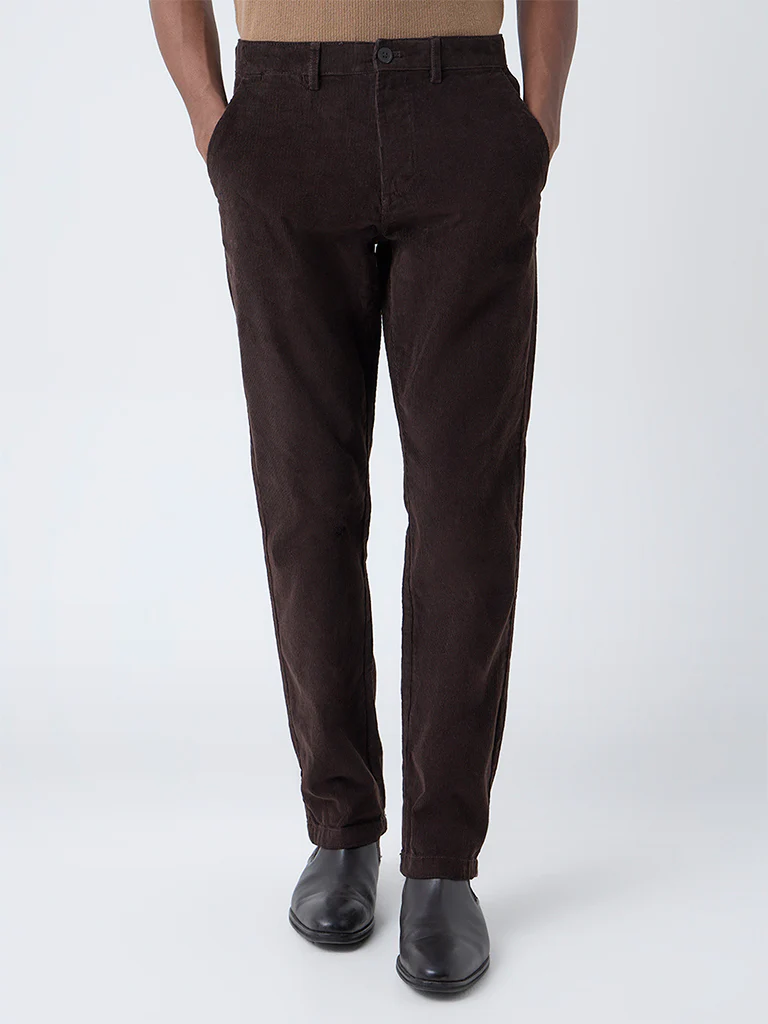 Ascot Dark Brown Mid-Rise Relaxed-Fit Corduroy Chinos - Image 3