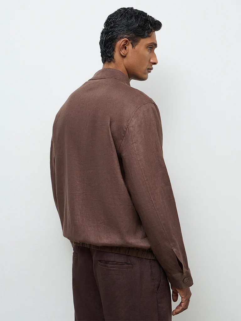 Ascot Dark Brown Relaxed-Fit Linen Jacket - Image 4
