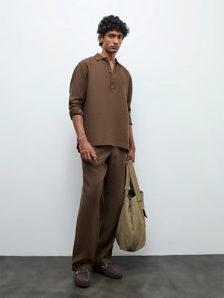 Ascot Dark Brown Relaxed-Fit Linen Shirt - Image 3