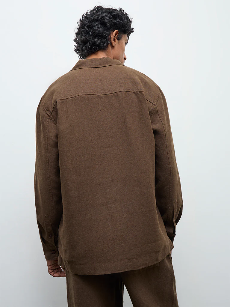 Ascot Dark Brown Relaxed-Fit Linen Shirt - Image 5