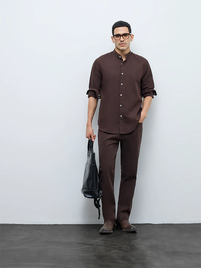 Ascot Dark Brown Solid Relaxed-Fit Shirt - Image 3