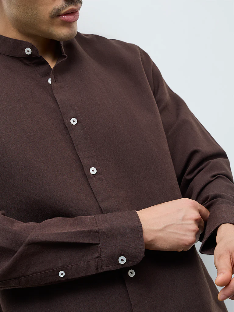 Ascot Dark Brown Solid Relaxed-Fit Shirt - Image 4