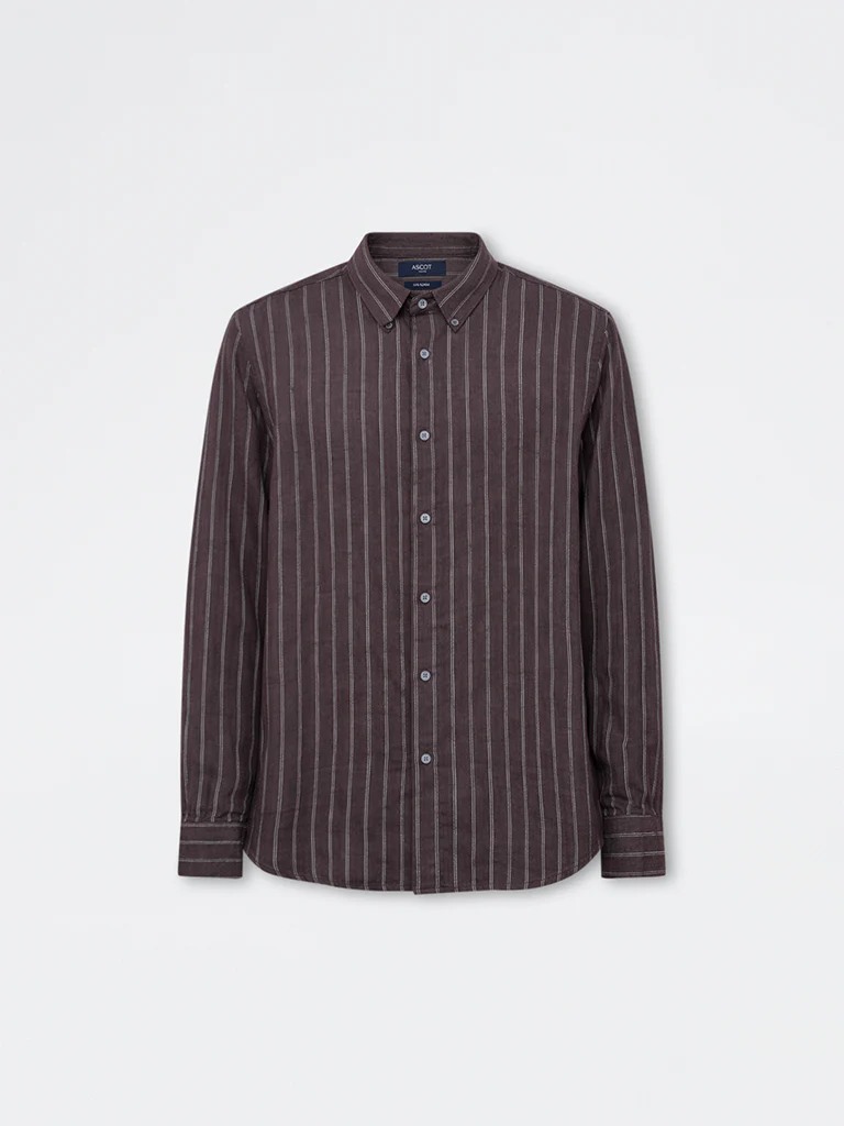 Ascot Dark Brown Striped Relaxed-Fit Linen Shirt - Image 5