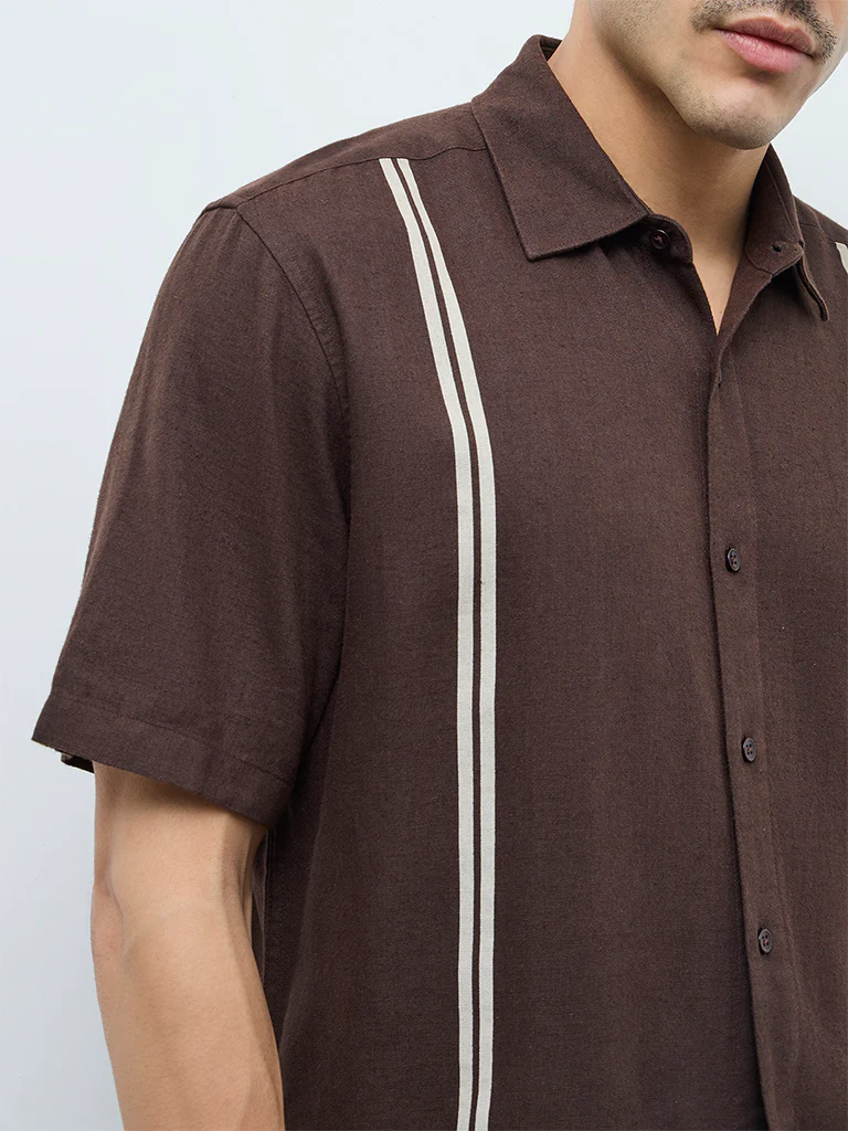 Ascot Dark Brown Striped Relaxed-Fit Shirt - Image 4