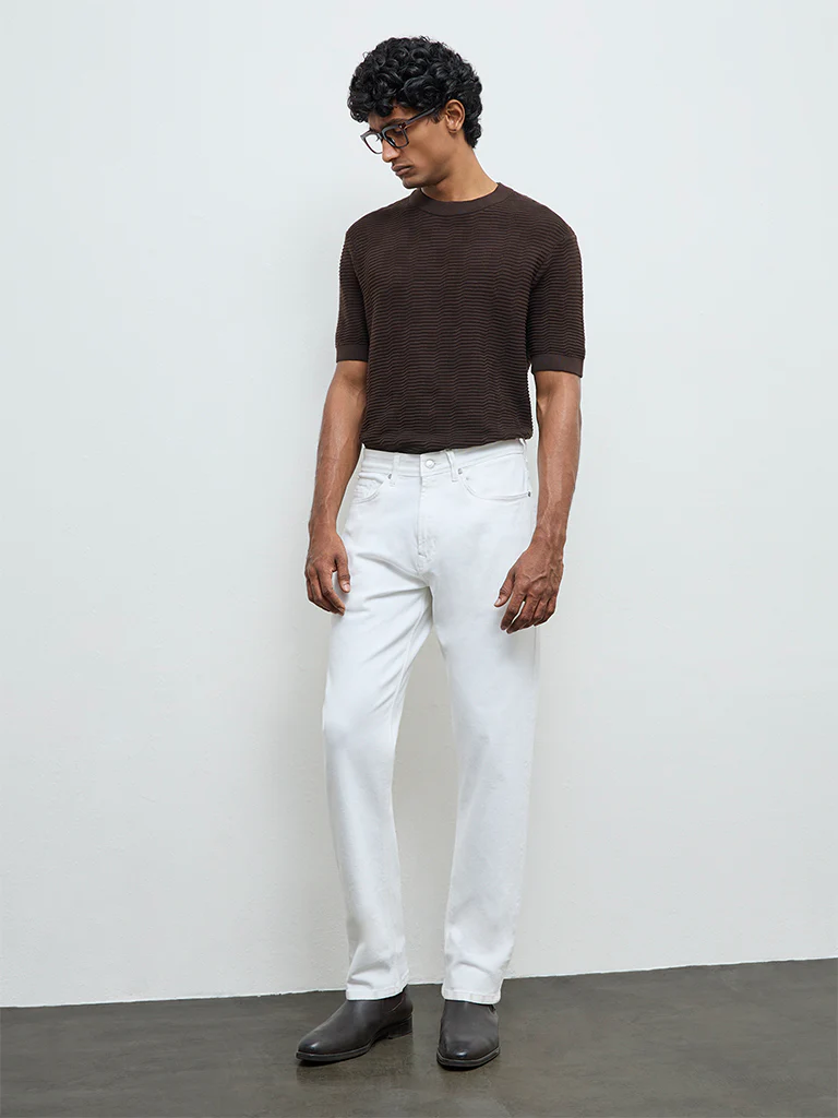 Ascot Dark Brown Textured Relaxed-Fit Cotton T-Shirt - Image 2