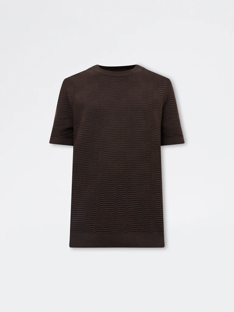 Ascot Dark Brown Textured Relaxed-Fit Cotton T-Shirt - Image 5
