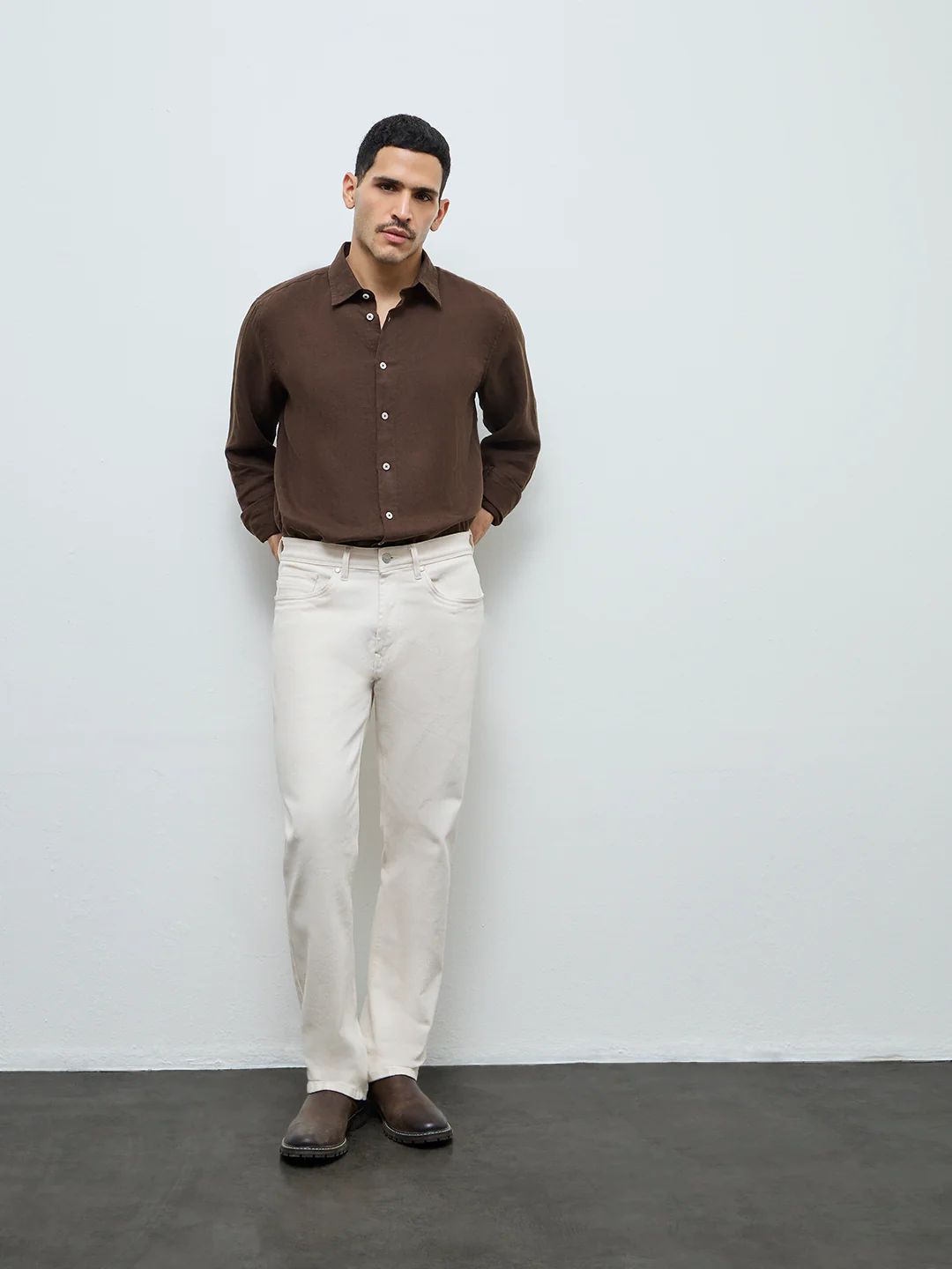 Ascot Formals Dark Brown Relaxed-Fit Linen Shirt - Image 3