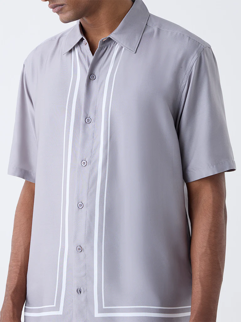 Ascot Grey Printed Relaxed-Fit Shirt - Image 3
