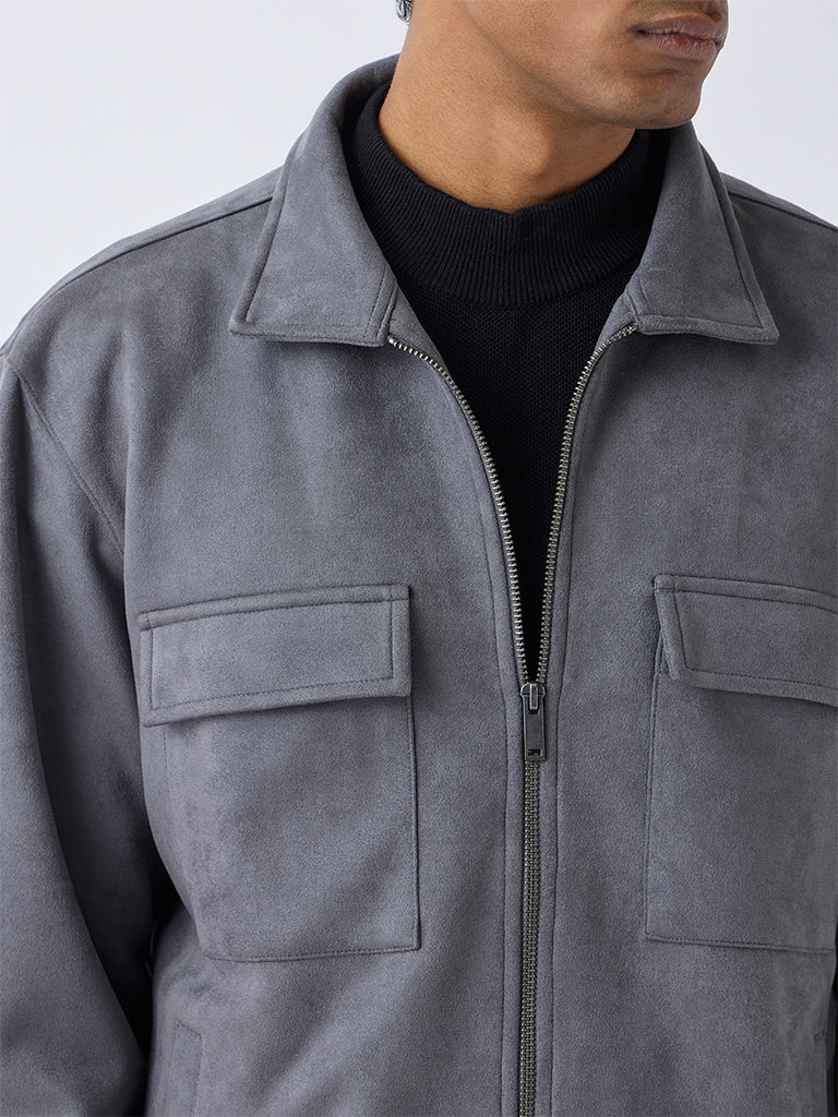 Ascot Grey Relaxed-Fit Suede Jacket - Image 3