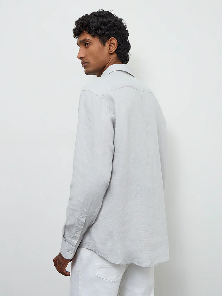 Ascot Grey Solid Relaxed-Fit Linen Shirt - Image 4