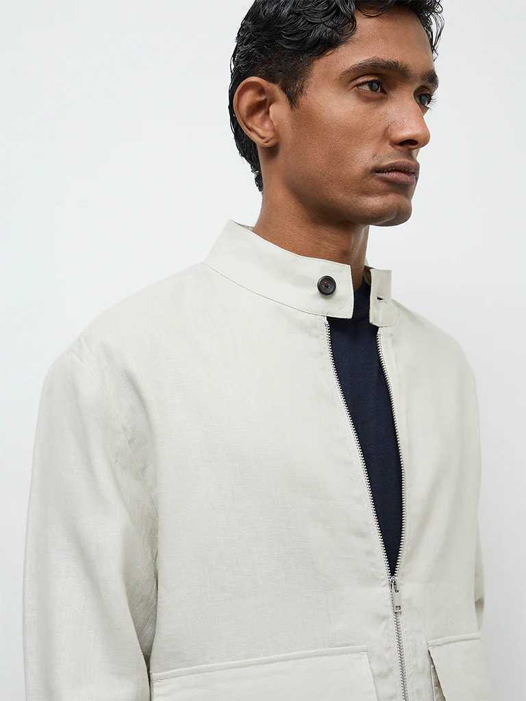 Ascot Light Beige Relaxed-Fit Linen Jacket - Image 3