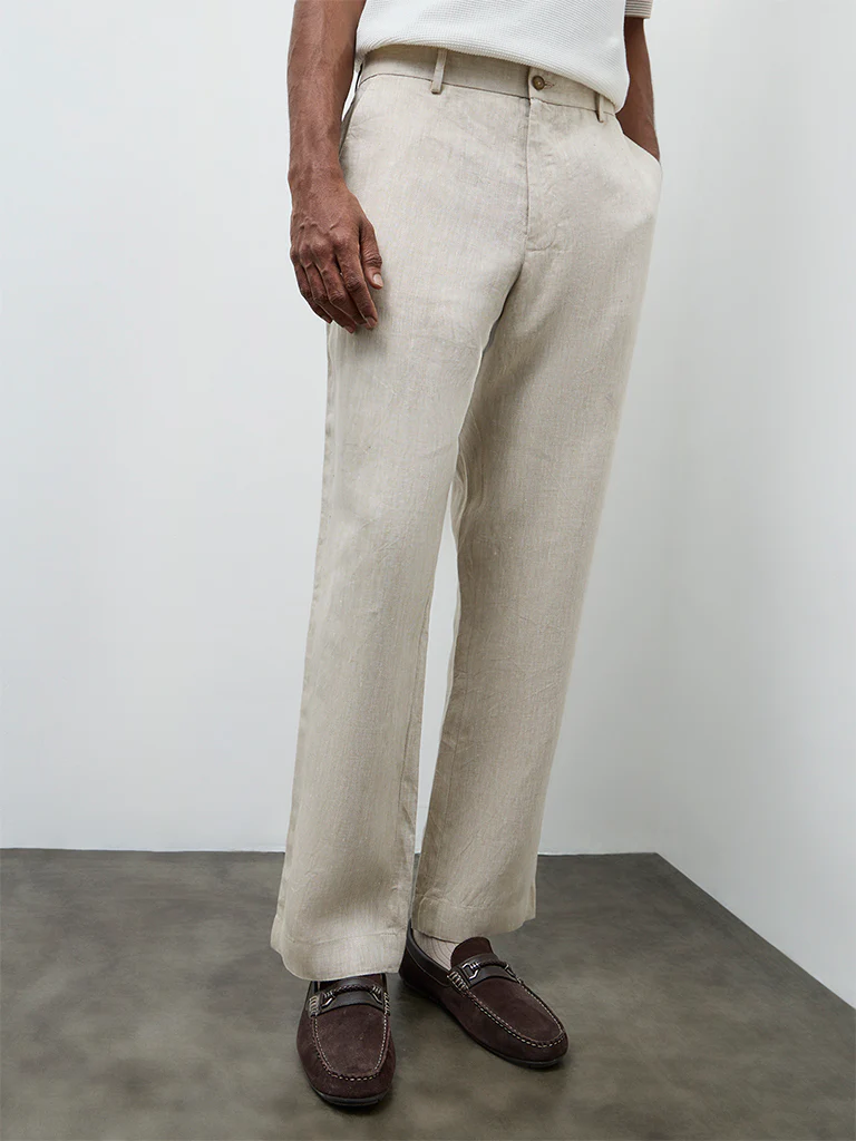 Ascot Light Beige Relaxed-Fit Mid-Rise Trousers - Image 2