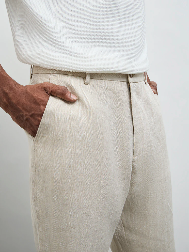 Ascot Light Beige Relaxed-Fit Mid-Rise Trousers - Image 3