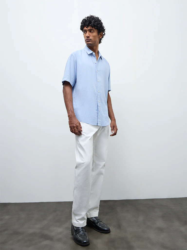 Ascot Light Blue Botanical Pattern Relaxed-Fit Shirt - Image 2