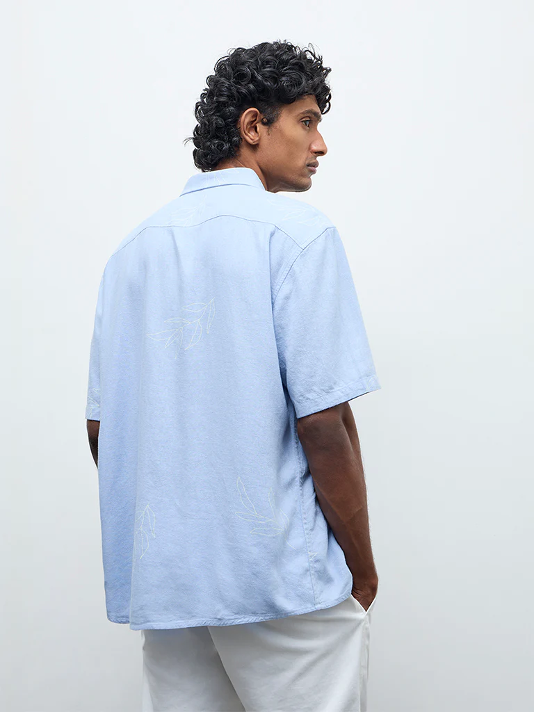 Ascot Light Blue Botanical Pattern Relaxed-Fit Shirt - Image 4