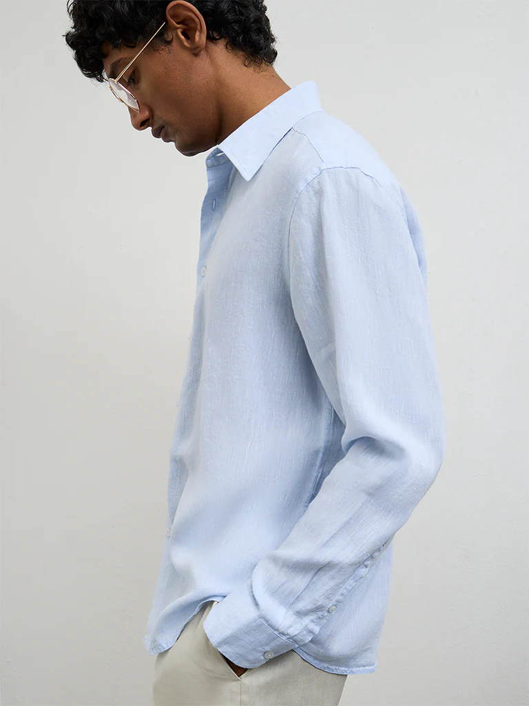 Ascot Light Blue Relaxed-Fit Linen Shirt - Image 3