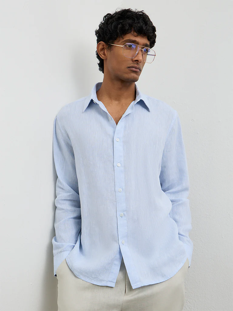 Ascot Light Blue Relaxed-Fit Linen Shirt - Image 4