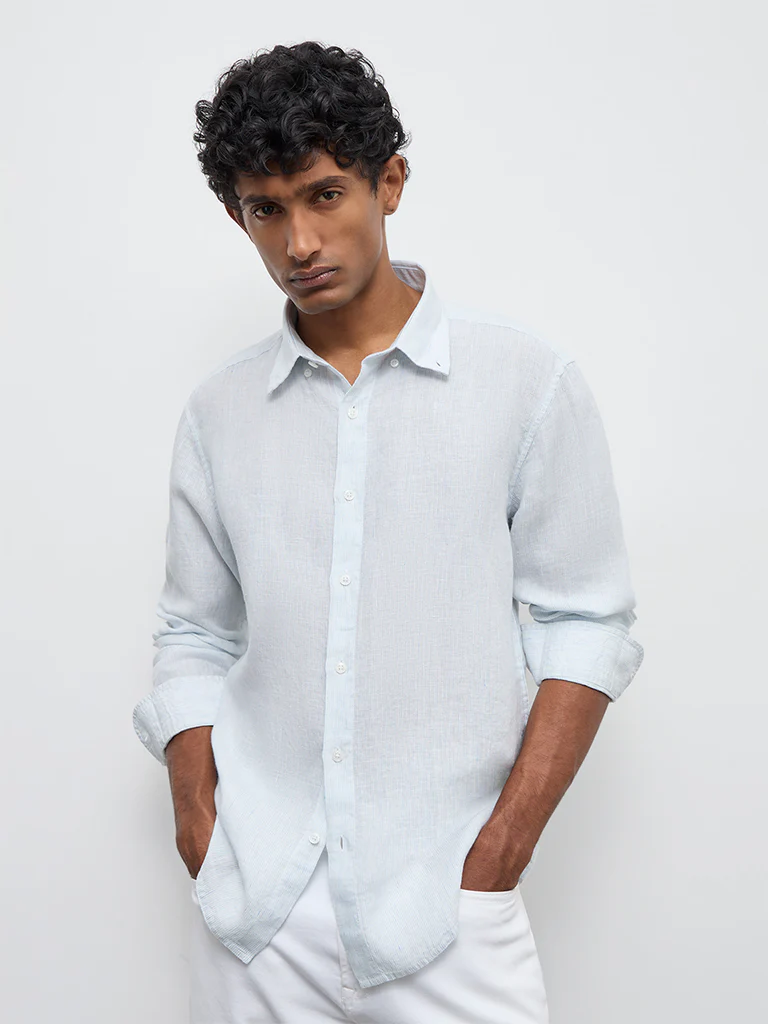 Ascot Light Blue Relaxed-Fit Linen Shirt - Image 2