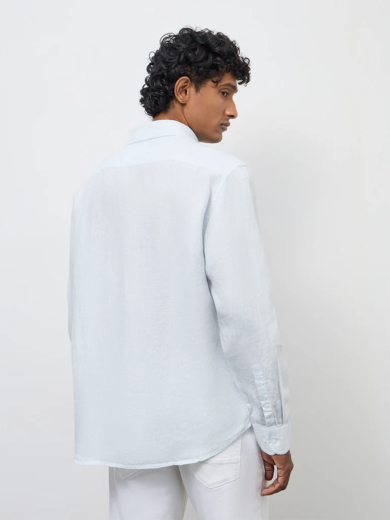 Ascot Light Blue Relaxed-Fit Linen Shirt - Image 4