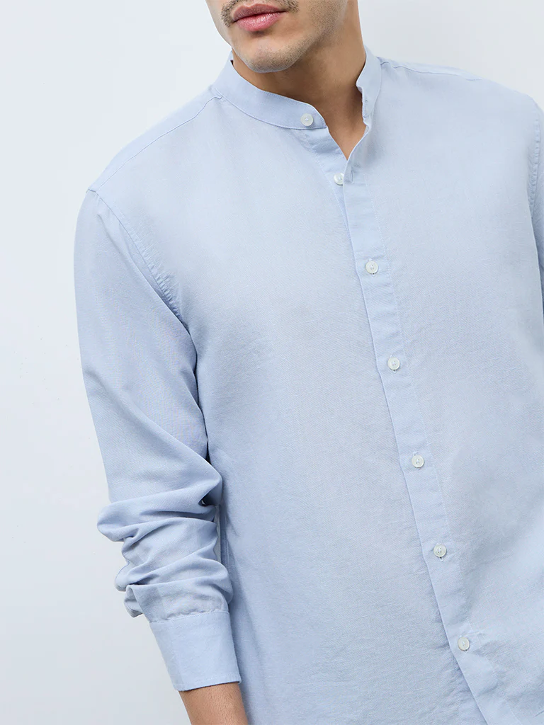 Ascot Light Blue Solid Relaxed-Fit Shirt - Image 4