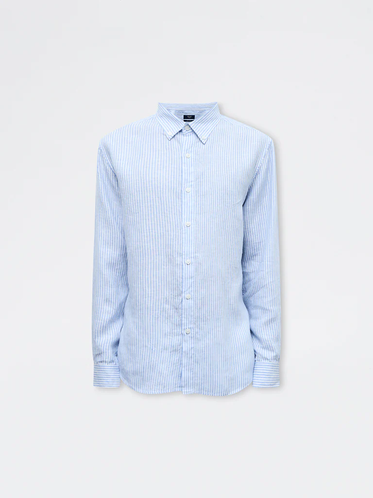 Ascot Light Blue Striped Relaxed-Fit Linen Shirt - Image 5