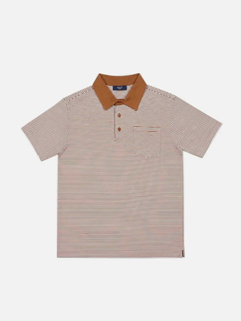 Ascot Light Brown Striped Relaxed-Fit Cotton Polo T-Shirt - Image 5
